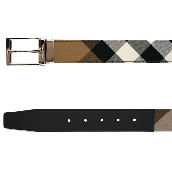 Burberry Louis Reversible Check Belt Taupe Brown Size 85 / 34 New - Picture 3 of 6
